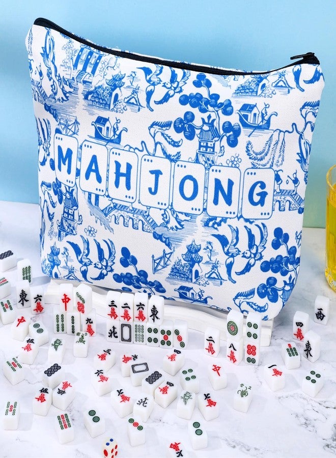 Booson American Mahjong Bag Blue White Floral Tile Carrying Bag Soft Thickened Storage Case with Zipper Inner Pocket 13 x 7.8 x 3.2 Inches - Image 4